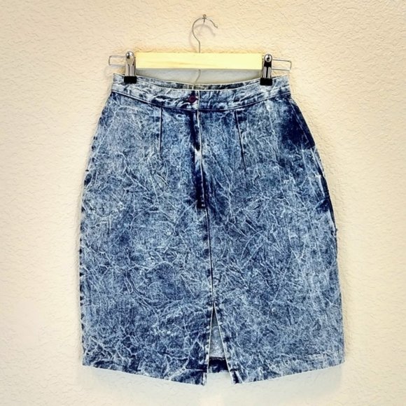 Vintage 80's acid stone wash jean skirt fringe - Picture 6 of 8